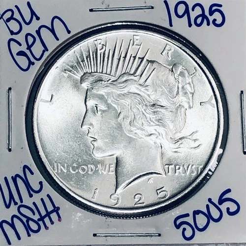 1925 BU UNCIRCULATED SILVER PEACE DOLLAR AUTHENTIC U.S. MINT FREE SHIPPING 5005