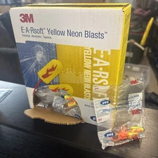 NEW  3M  E-A-Rsoft Yellow Neon Blasts corded ear plugs - Box of 100 NIB 311-1257