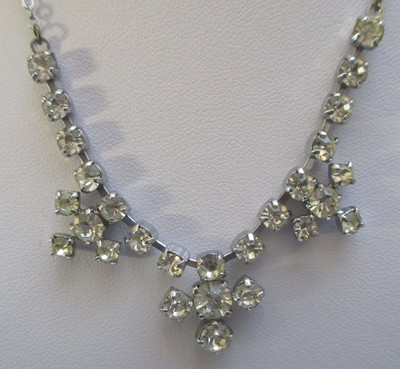Ancien collier couleur argent déco rivière cristaux diamant bijou vintage 56 | eBay