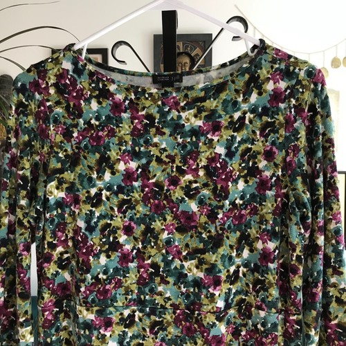 J JILL Wearever Collection size S Green Teal & Purple Print Floral Jersey Dress - 第 2/4 張圖片