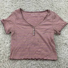 American Eagle Womens Size Medium Crop Top Short Sleeve T Shirt V Neck Striped 