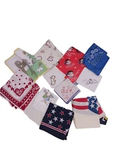 Vintage Childrens Hankercheif Clown Bandana Animals Kids Lenin Lot