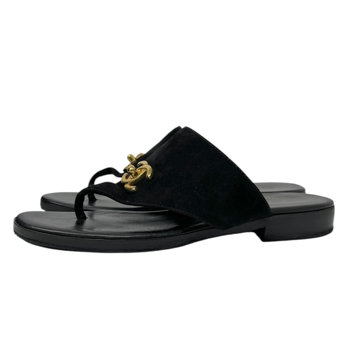 CHANEL Vintage CC Mark Logo Thong Sandals #37.5-38 Black