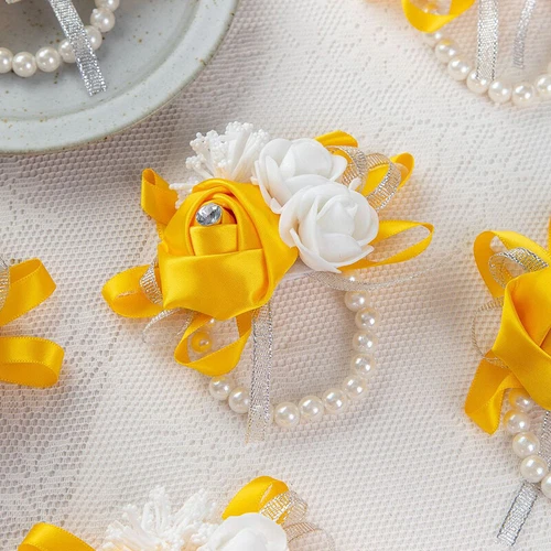 Bridesmaid Wrist Corsage Bracelet Pearl Hand Flowers Wedding Party Prom Decor UK - Picture 17 of 18
