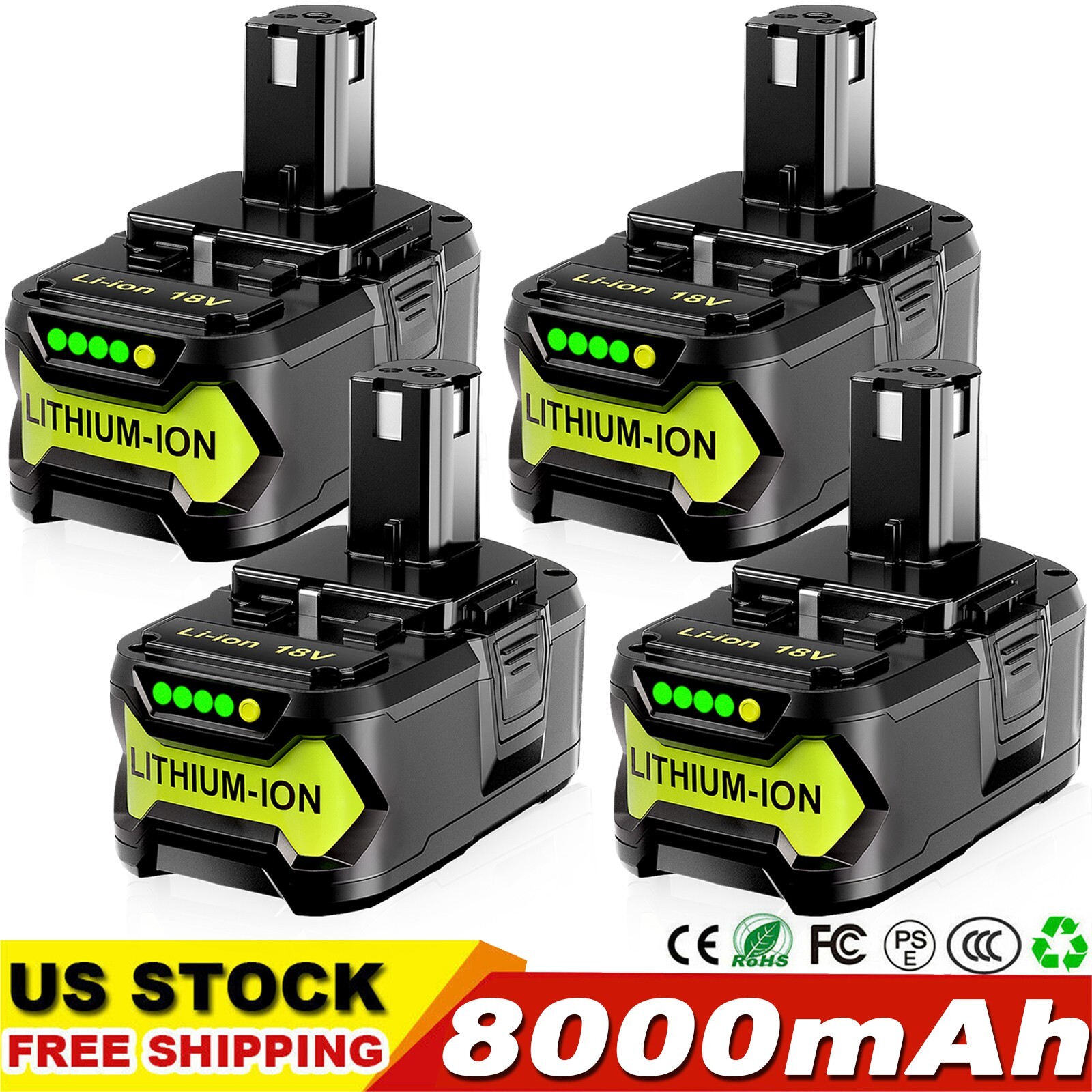 4X For RYOBI P108 18V High Capacity 8.0Ah Battery 18Volt Lithium-Ion One Plus