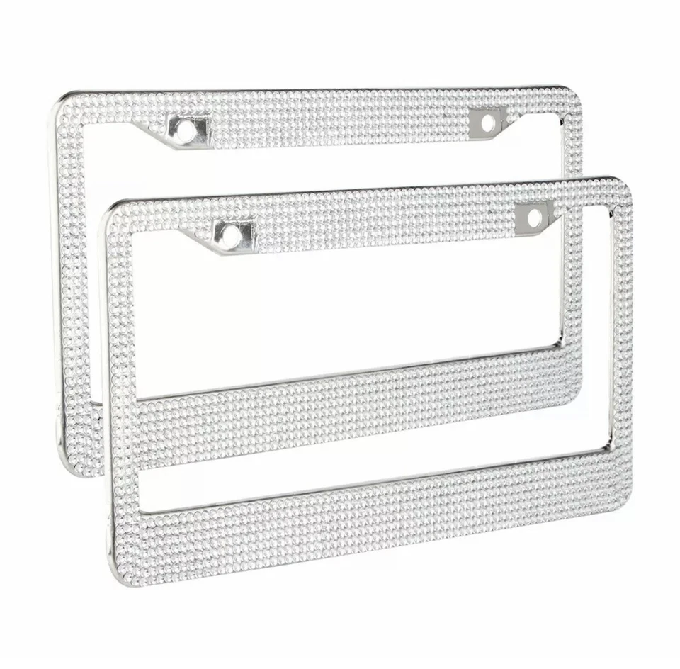 Etiqueta de marco de matrícula de metal brillante cristal brillante diamante diamantes de imitación brillantes Foto 2 de 4