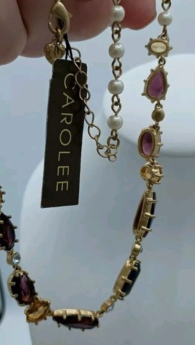 Vetro citrino ametista viola firmato Carolee vintage cristallo finta perla nuovo con etichetta regalo - Foto 16 di 16