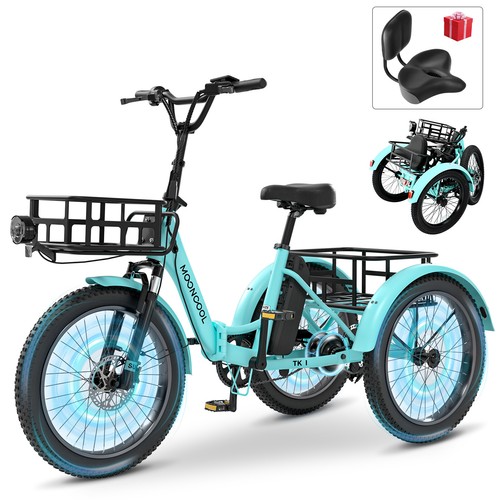 MOPHOTO 750W Folding Electric Bike With Backrest 20'' Fat Tire 48V 14.5AHBattery - Picture 34 of 48