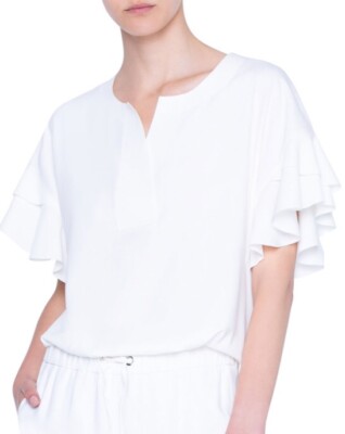 Akris Punto - Size 6 - Laser-Cut Crepe Blouse with Flounced Sleeves