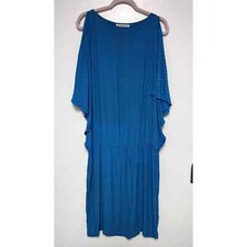 Vintage Blue Batwing Sleeve Drop Waist Dress Small Polka Dot Boho Retro Style