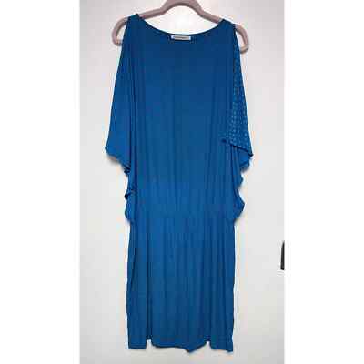 Vintage Blue Batwing Sleeve Drop Waist Dress Small Polka Dot Boho Retro Style