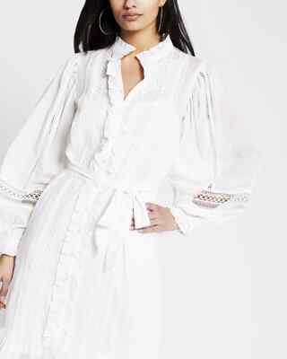 River Island Ruffle Embroidered Long Sleeve Midi Dress Crochet Lace S NEW  233739 | eBay