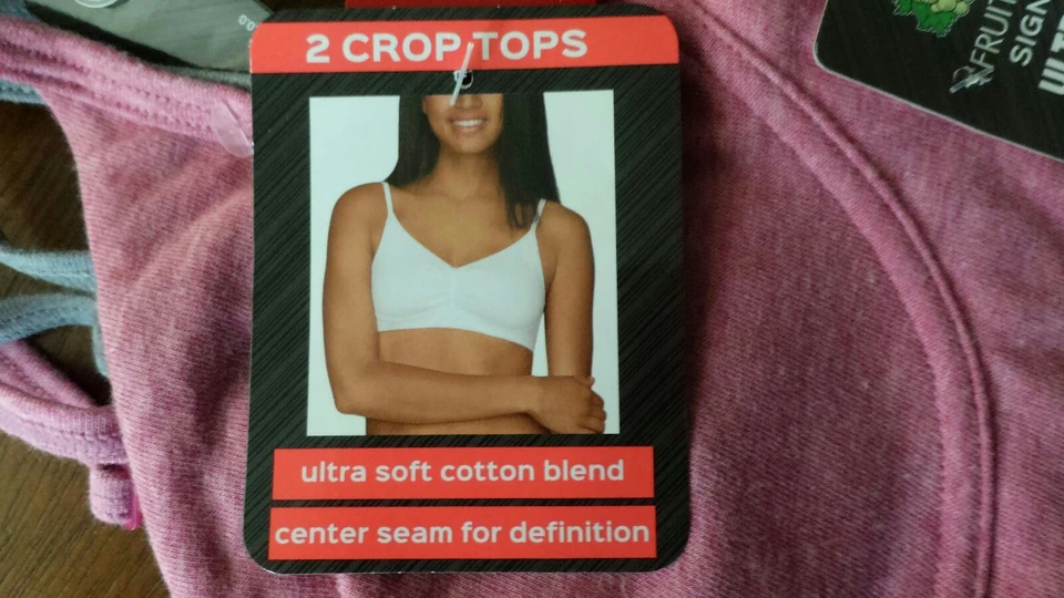 Женские спортивные бюстгальтеры Fruit Of The Loom упаковка 2 шт. цвет розовый серый размер маленький - Изображение 2 из 4