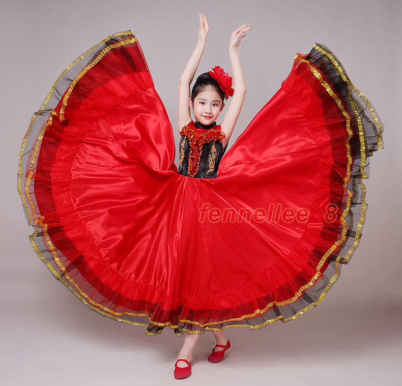 Girls Flamenco Dancer Costume Gypsy Spanish Folklorico Performance