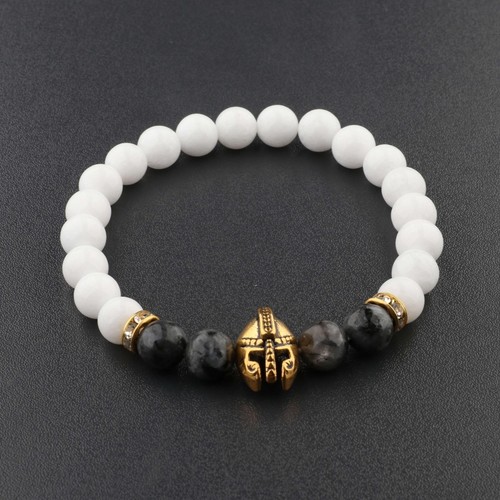 Men Natural Stone Gold Silver Spartan Helmet Beaded Charm Bracelet Bangle Gifts - Picture 28 of 93