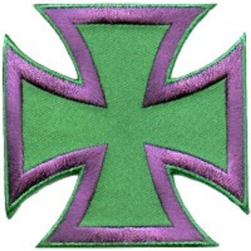 IRON CROSS PURPLE ON GREEN EMBROIDERED PATCH**FREE SHIPPING** - Picture 1 of 1
