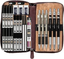 Nicpro 29PCS Art Mechanical Pencils Set in Leather Case, Metal Drafting Pencil 0