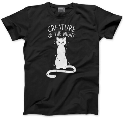 Kreatur der Nacht schwarze Katze Herren Unisex T-Shirt Hexe Zauber Mond Halloween