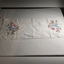 Vintage Cross Stitch Dresser Scarf or Table Runner Blue Birds 36 X 14 Inches