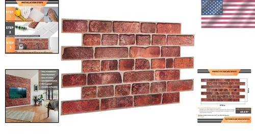 Transformative 3D Faux Red Brick Wall Panels, 10 Sheets, Easy Glue Installation - Picture 2 of 9