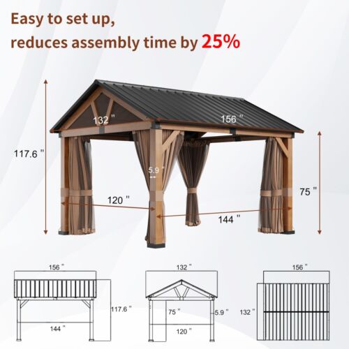 Mondawe 11'x13' Outdoor Hardtop Gazebo Gable Roof Canopy Pergola for Patio Deck - Picture 2 of 10