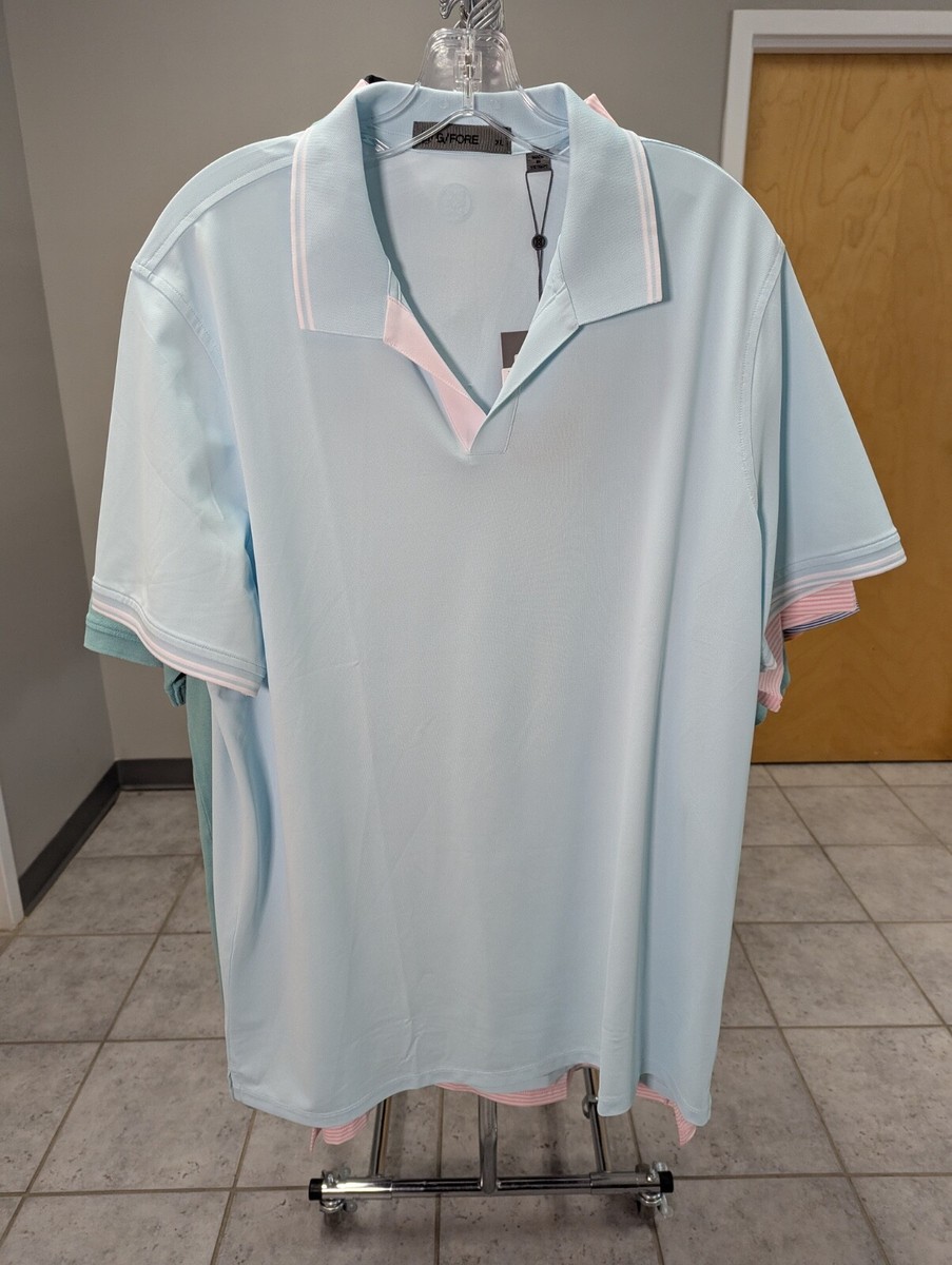 NWT MEN'S G/FORE POLO, SIZE: XL, COLOR: LIGHT BLUE/WHITE