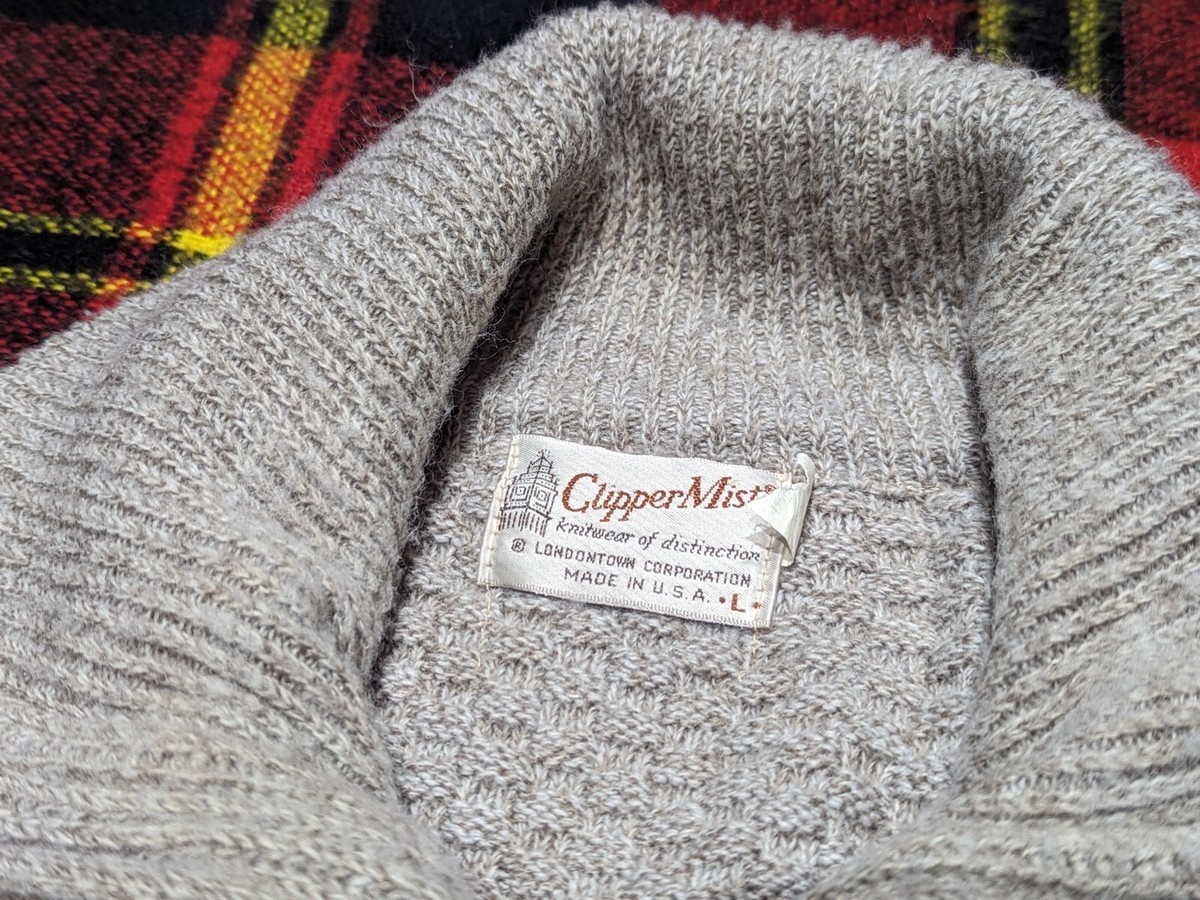 VTG Clipper Mist Men's Full Zip Cardigan Sweater Made USA Sz L