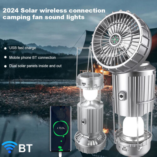 Solar-Camping-Laterne mit Ventilator wiederaufladbar über USB für Zelte Stromaus - Bild 10 von 16