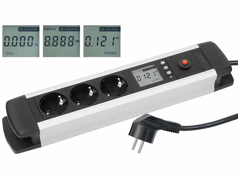 Multiprise 3 prises avec wattmètre et écran LCD Revolt bloc compteur