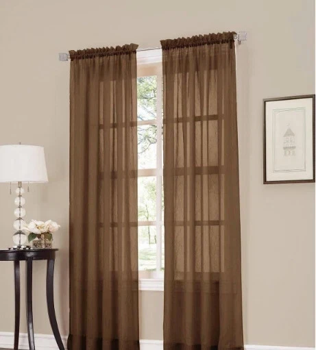 Lote de 2 toldo gasa triturada barra transparente bolsillo 1 panel cortina 51" W x 84" L marrón Foto 4 de 4