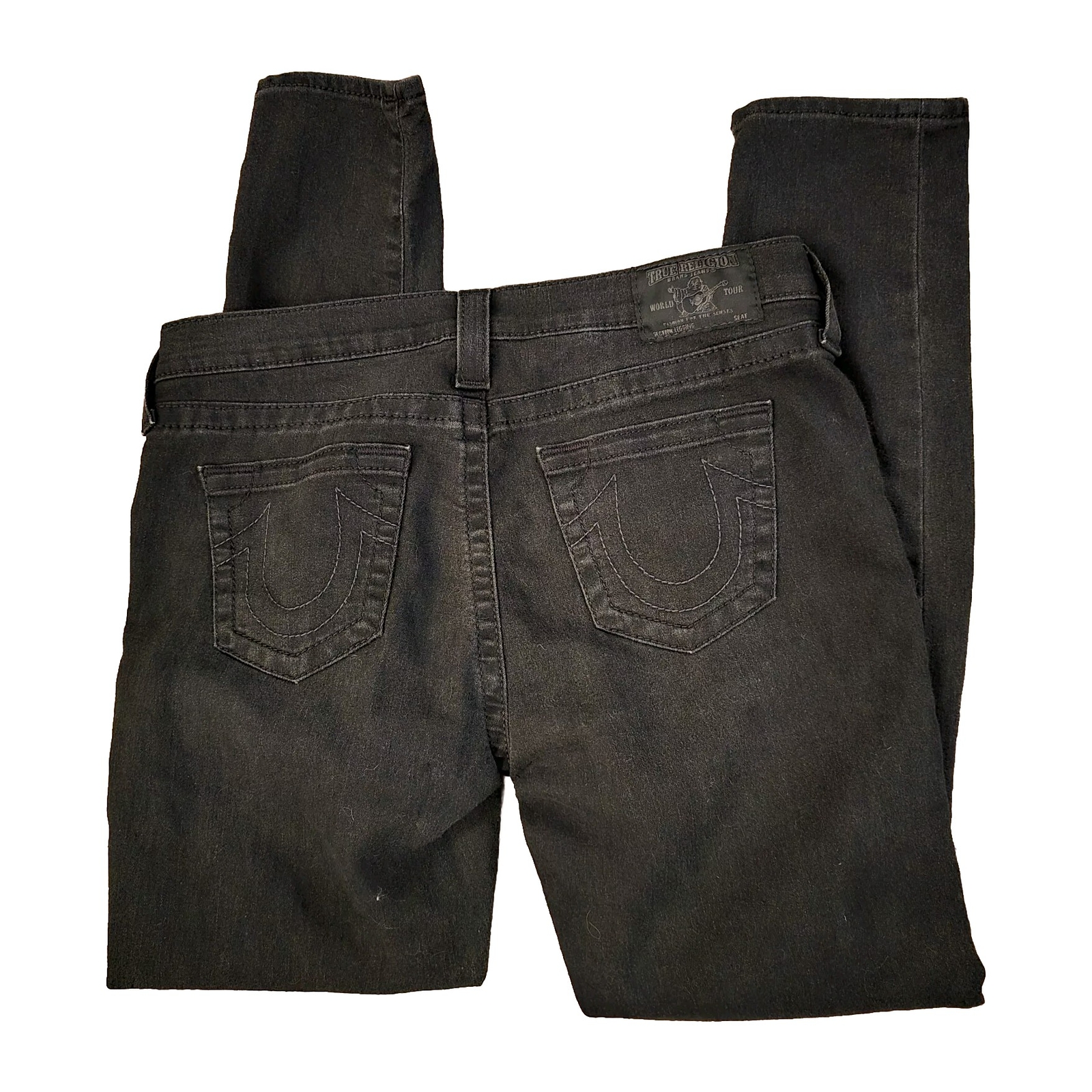 True Religion DIBD Quest Black Legging Jeans Size 32 RN#112790 Destroyed Knees thumbnail 5