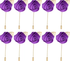 10pcs Wedding Lapel Flower Pin Rose for Man Suit Decoration-deep purple