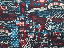 USA PATRIOTIC WORDS FREEDOM FLAG STARS GLORY AMERICA RED BLUE COTTON FABRIC FQ