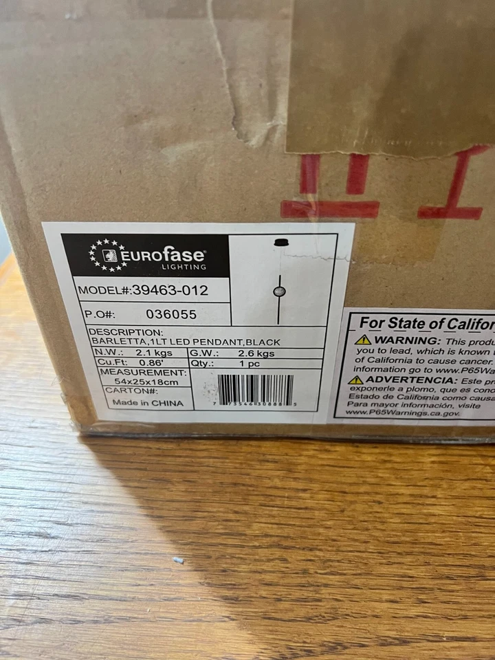 Eurofase Barletta 1 Luz LED Colgante, Negro - 39463-012 Foto 3 de 4