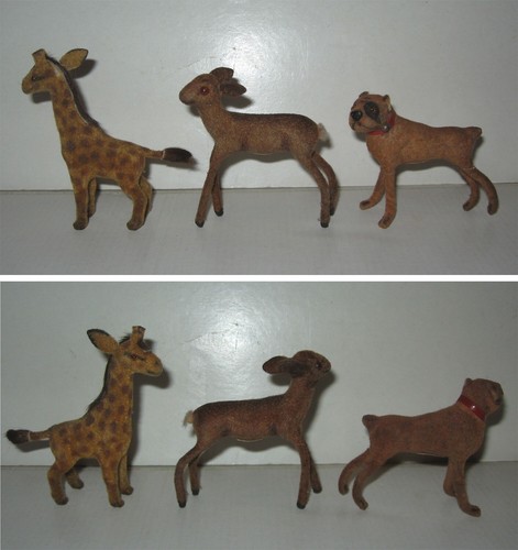 MAX CARL MC 3 FLOCKED FIGURES,DOG DEER GIRAFFE,MONKEY-HEAD LABEL ca.1955-1960 - Photo 2/3