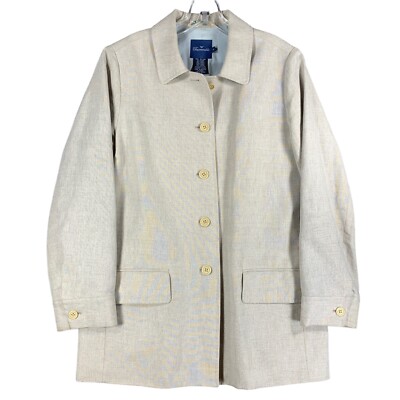 Faconnable Women's S Linen Blend Jacket Car Coat Collar Tab Pockets Lined  Beige