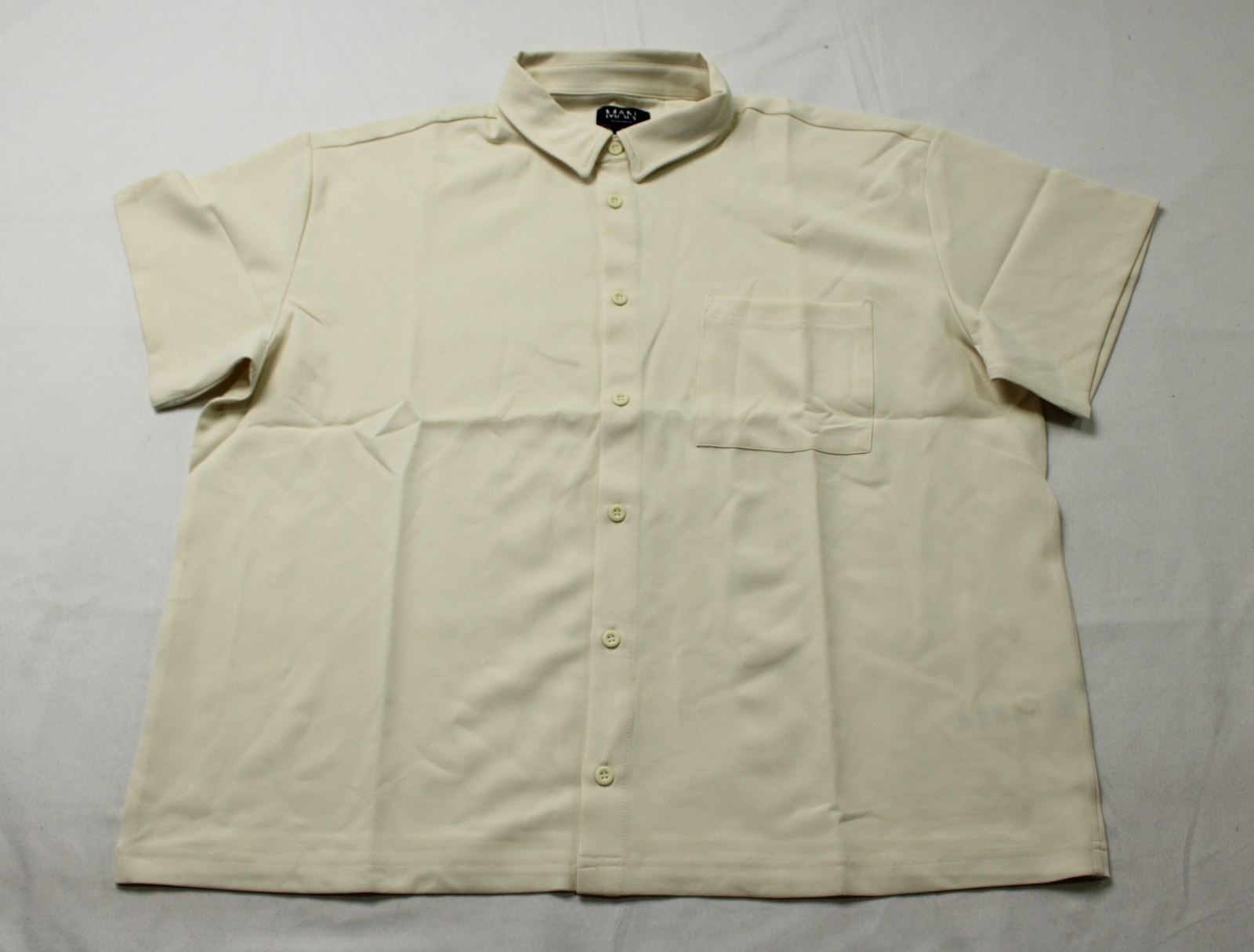 Boohoo Man Men's Slim V-Neck Ribbed Short Sleeve Polo AR8 Stone Large NWT