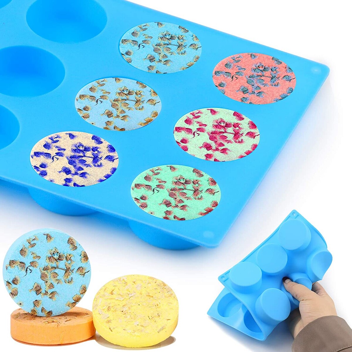 12Cavity Cylinder Silicone Mold Round Soap Mold Handmade Shower Steamer Molds, Shower Steamer Molds