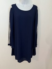 Peach Love S Long Sleeve Dress Boho Flare Sleeve Crochet Navy Blue New Hippie