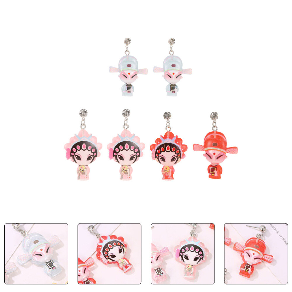 3 Pairs Peking Opera Makeup Cartoon Stud Earrings Trendy Chic Design