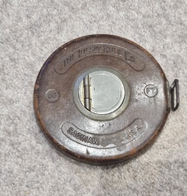 Original Vintage The LUFKIN RULE Co 66 Fuß Stahl Maßband Ledergehäuse