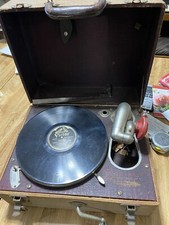 Antique Hand Crank Suitcase Portable Record Player