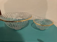 Pair Of Crystal Bowls With Gold Trim