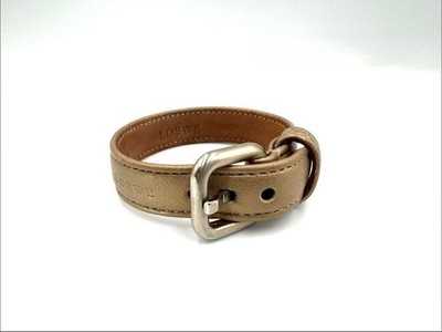 Loewe Logo geprägt Gold Leder Gürtel Armreif Armband L 23 cm 9 Zoll Gebraucht...