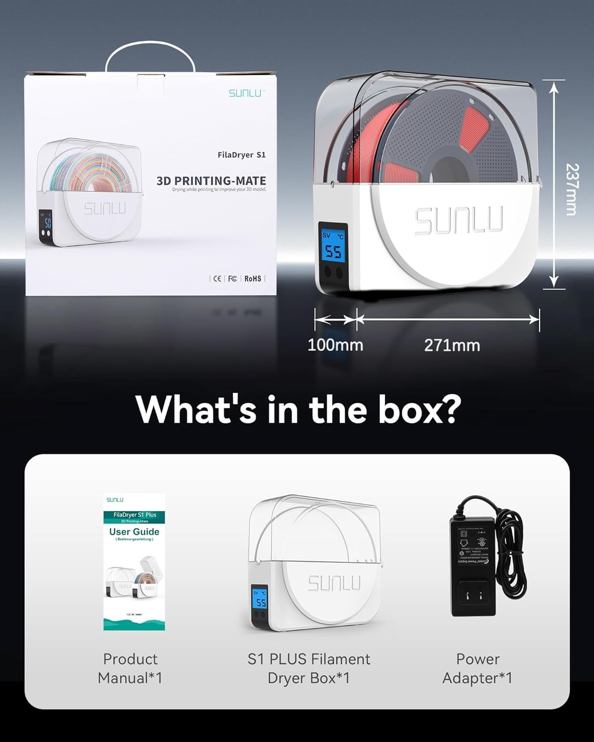 S1 Plus White Filament Dryer Box - Elevate Your 3D Print Quality Effortlessly