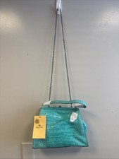 Patricia Nash Bonifati Croco Embossed Leather Frame Bag Aqua