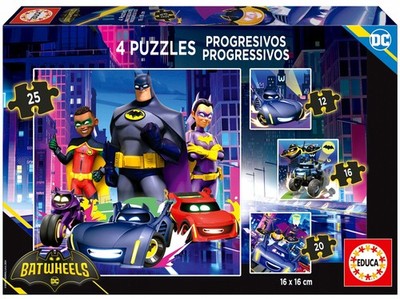 Educa Batwheels Batman DC Comics 4-teiliges progressives Puzzle-Set 12 16 20 25