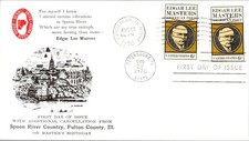 Edgar Masters 1970 First Day FDC - Dual Cancel - Scott 1405 - unaddressed