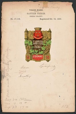 1889 Gautier Freres Cognac Brandy Trademark Registration Label France