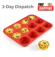 CAKETIME 12 Cups Silicone Muffin Pan Nonstick Cupcake Pan Red 1 Pack.